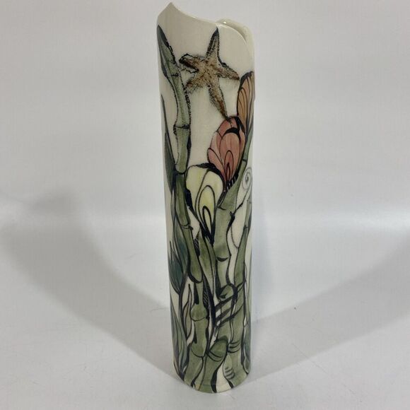 Nancy Salamon Clay Born Pottery Whimsical Art Pottery vase Hand Painted Crane - Picture 1 of 15